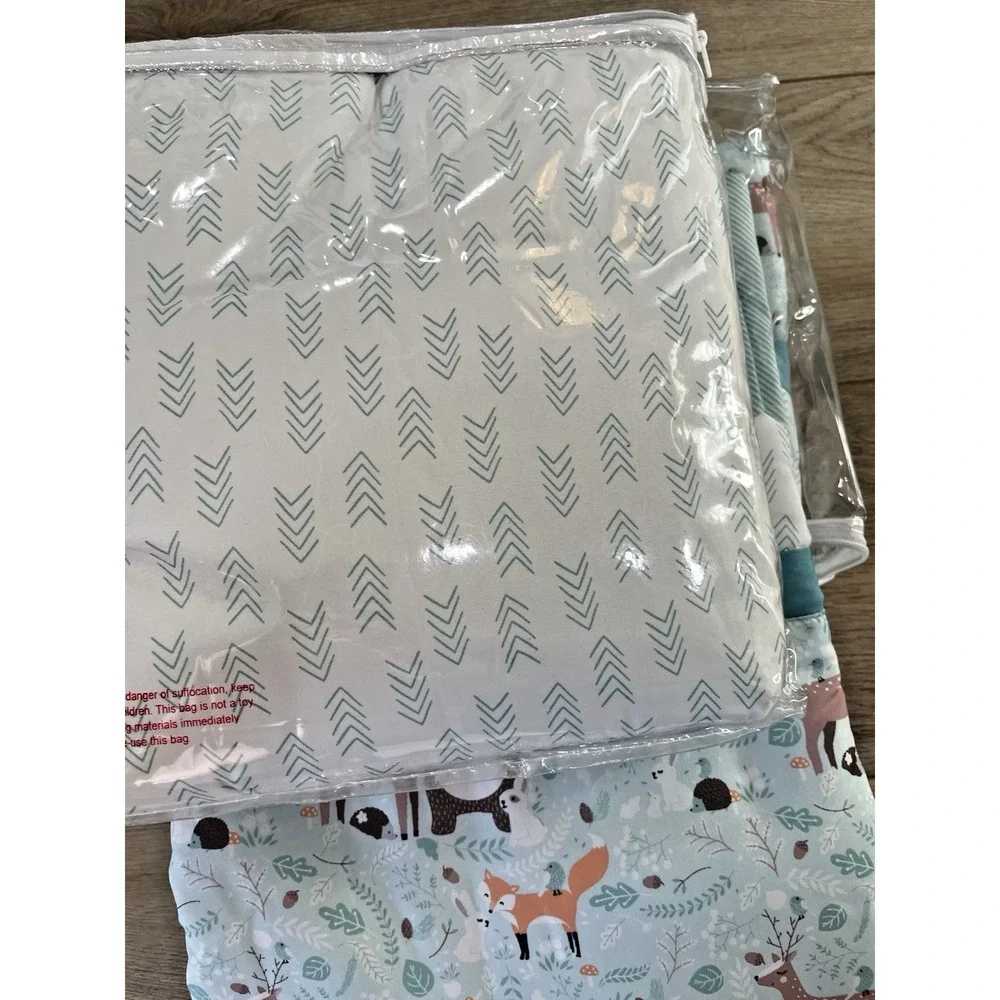 My Baby Sam Forest Friends‎ 4 Pc Nursery Crib Bedding Set Quilt Sheet Skirt Rail